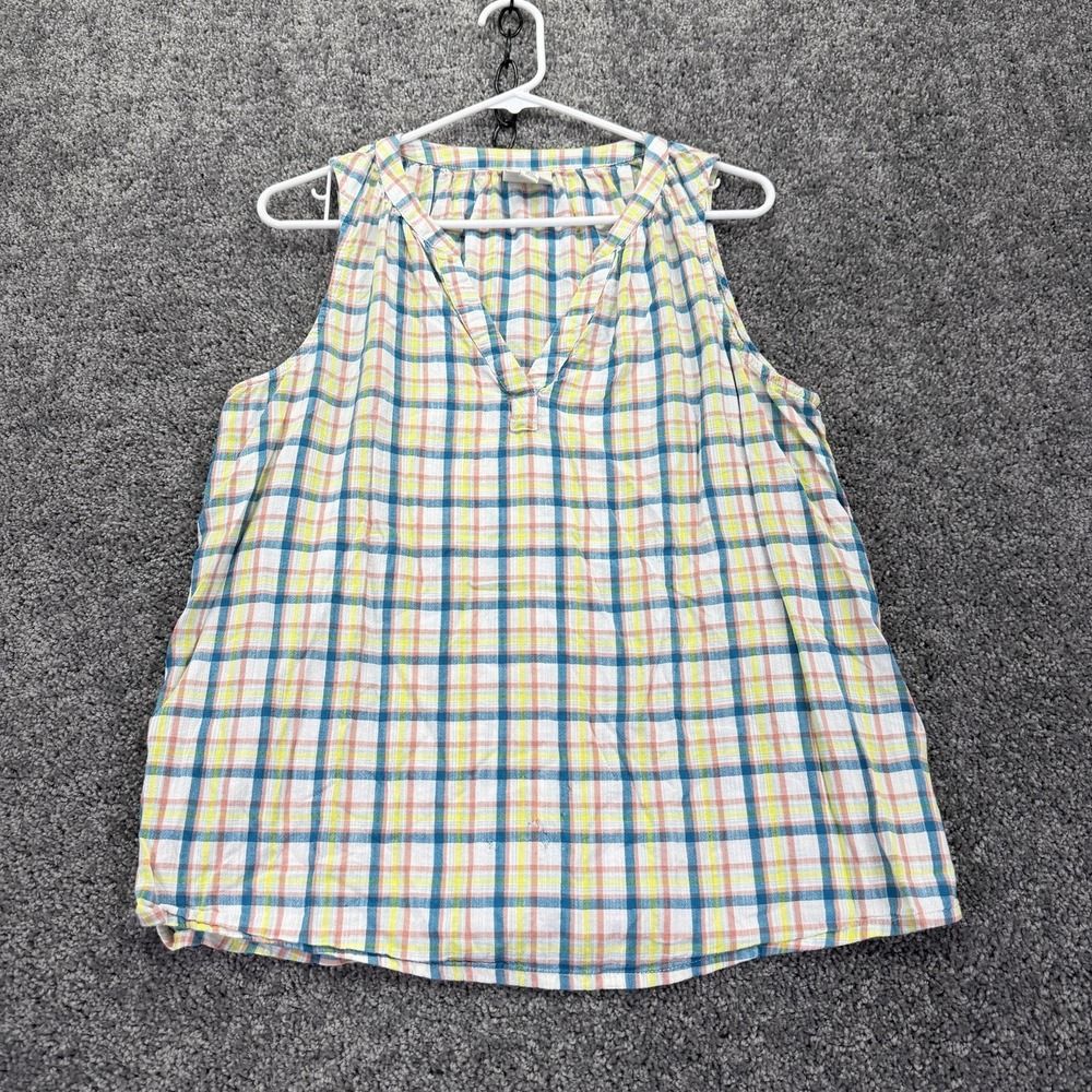 St. John's Bay Tank Top Womens Large Multicolor Plaid Sleeveless V Neck Casual